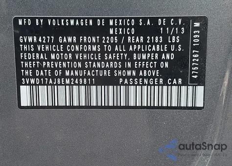 2014 Volkswagen Jetta 1.8T Se from USA, damaged, VIN 3VWD17AJ8EM249811